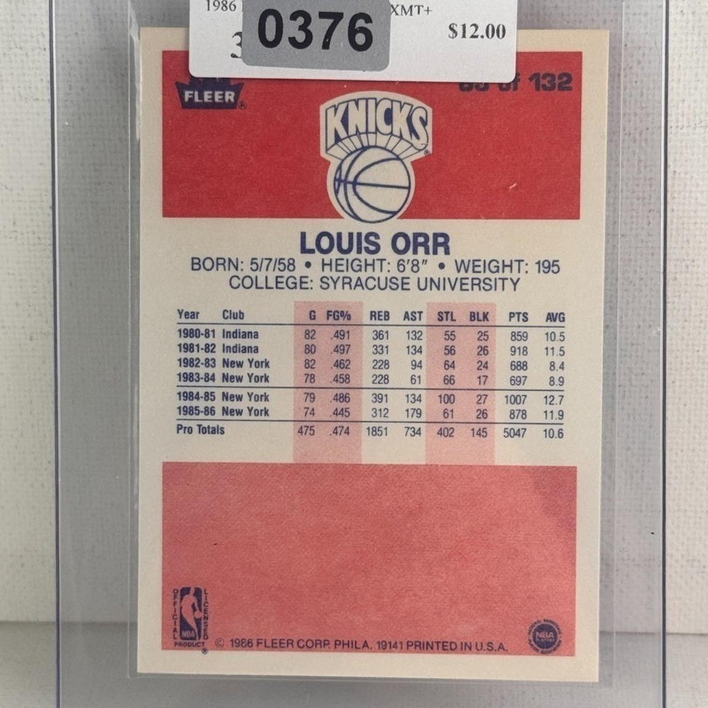 1986-87 Fleer Louis Orr #83 Basketball Card NBA New York Knicks 0376 - Picture 2 of 2